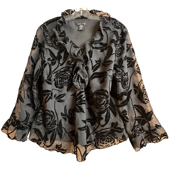 Women's Y2K Black Velvet Burnout Floral Top Sz XL Whimsigoth Fairy Goth Witchy - Picture 11 of 16